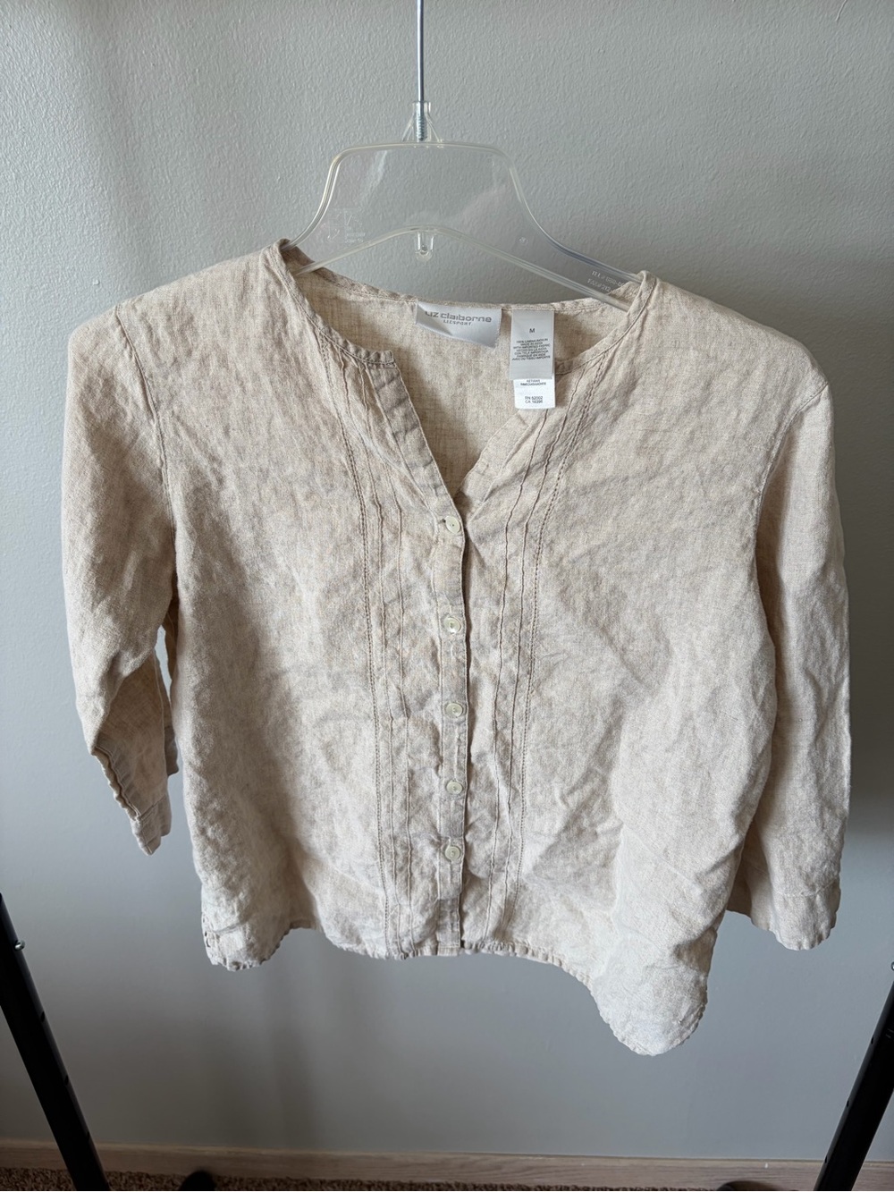Liz Claiborne Linen Button-Front Top in Natural Beige
